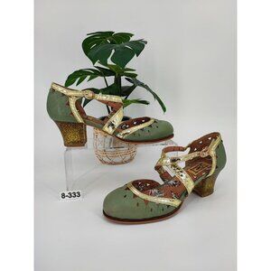 Miss L-Fire Women's Lalique Heels Green Leather Sandals Size 39 EU/ 8 US